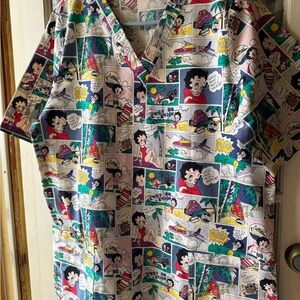 Vintage Betty Boop scrub top size large cartoons shots